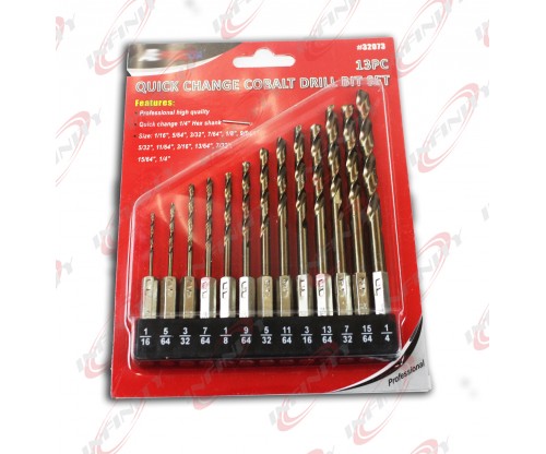 Pro 13pc 1/4" Hex Shank Quick change Cobalt Drill Bit Set Multi Bits